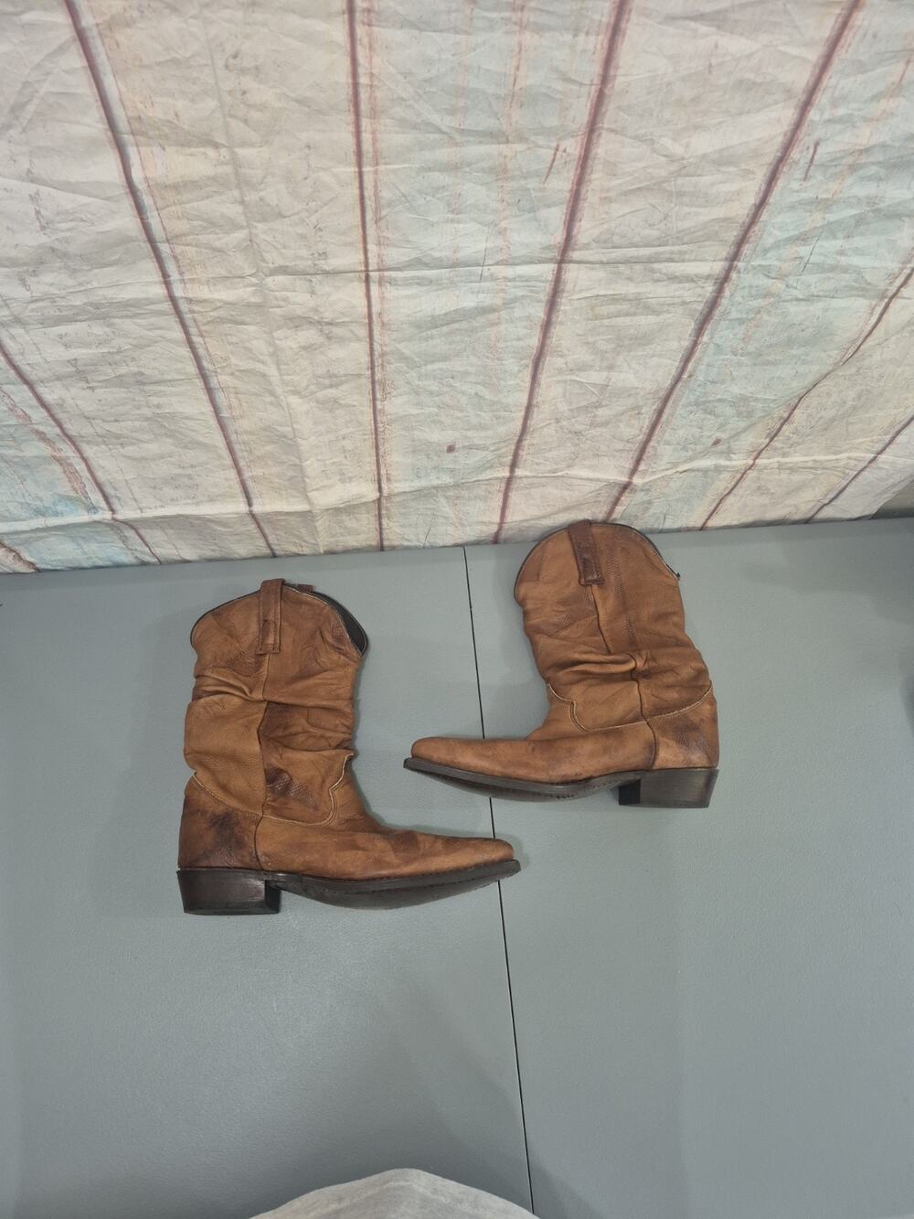 Vtg 90s Dingo Leather Slouch Cowboy Western Boots Patchwork Women's Size 8 Ranch